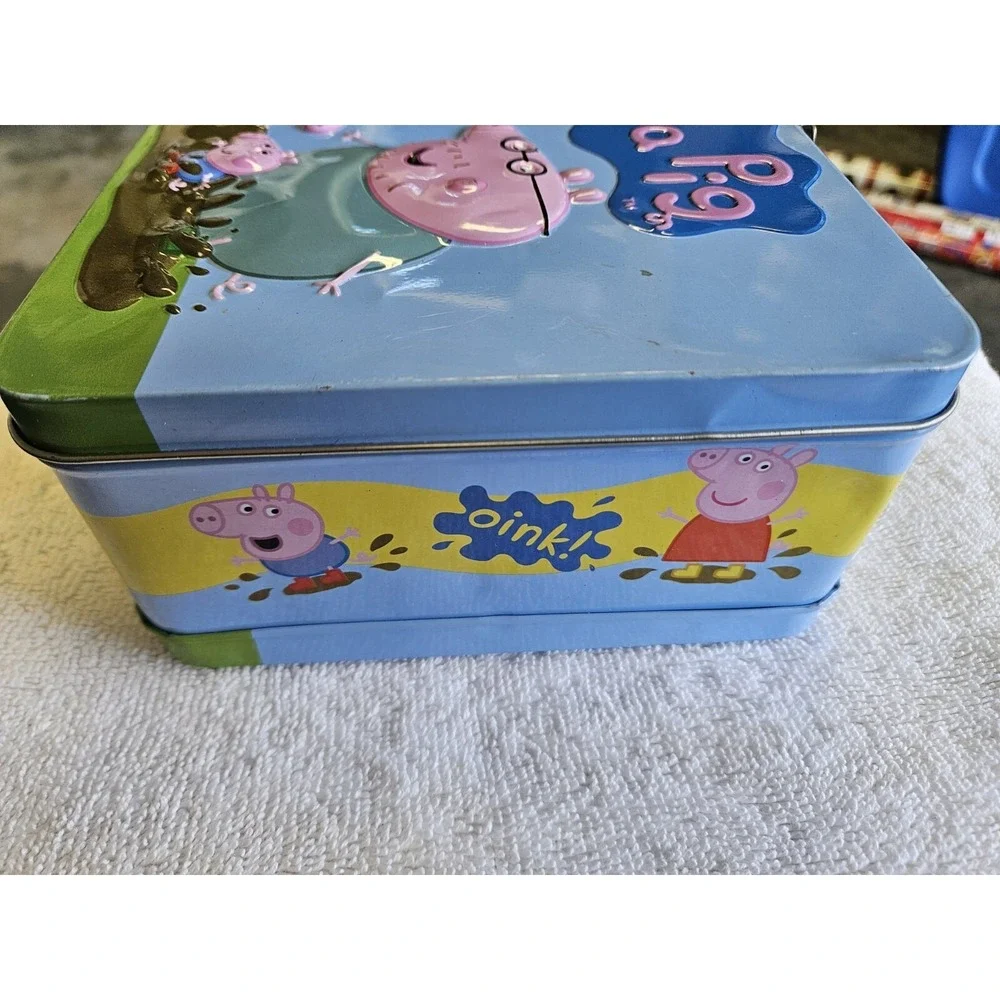 Peppa Pig Metal Lunchbox Blue‎  with Handle Toy Storage Lunch Pail NICE